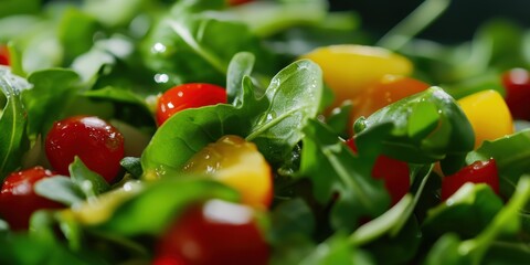 Delicious closeup of mixed salad with tomatoes