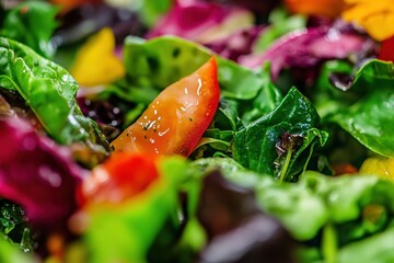Delicious closeup of mixed salad with tomatoes