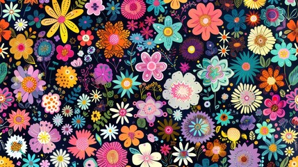 A colorful collection of diverse flowers arranged on a dark backdrop, creating a lively and artistic atmosphere