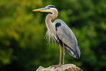 Majestic Great Blue Heron Standing on a Rock in Natural Habitat