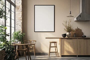 Minimalist Kitchen interior with Poster Mockup created with Generative AI