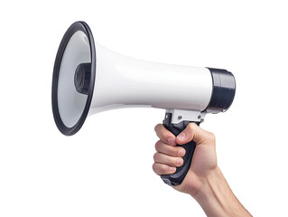 Hand holding a loud speaker megaphone