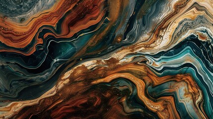 Obraz premium Swirling abstract patterns in rich earth tones and deep blues on a textured background