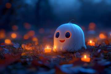 Halloween ghost town, 3d cute Halloween ghost 