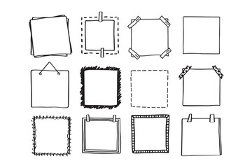 Handdrawn set of square scribbles frame. Doodle line empty frames