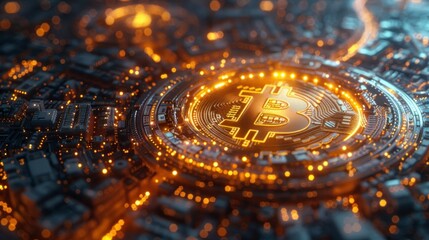 Bitcoin icon surrounded by digital tokens, representing the diverse cryptocurrency market.