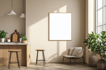 Minimalist Kitchen interior with Poster Mockup created with Generative AI