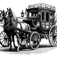 Naklejka premium Vintage Old Horse-Drawn Carriage Illustration 