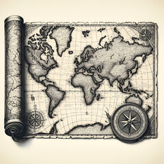 Vintage Old World Map Scroll Illustration 