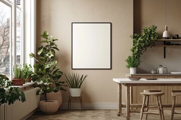 Minimalist Kitchen interior with Poster Mockup created with Generative AI