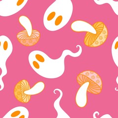 Halloween ghost seamless cartoon mushrooms pattern for wrapping paper