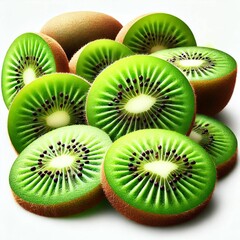 Fototapeta premium Slices of fresh kiwi fruit, isolated on a white background. 