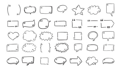 Fototapeta premium Set quote hand drawn speech bubble with quotation marks. Doodle sketch frames. Quote, commas. 