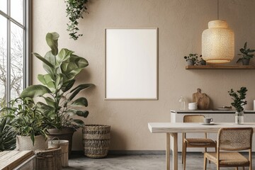 Minimalist Kitchen interior with Poster Mockup created with Generative AI