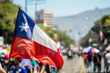 Joyful celebration: happy fiestas patrias Chile, marking country's independence day, enthusiastic people celebrating, spirit of national pride, unity in colorful festivities, traditional activities.