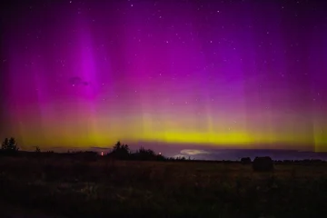 northern lights purple sky at night, red sky