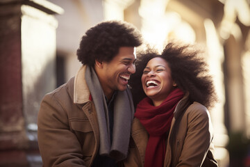 Fototapeta premium African American couple in the winter time laughing together