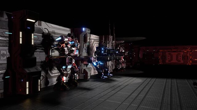 A futuristic combat robot in the future.
