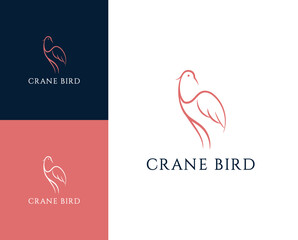 Crane bird logo. Crane bird with outline logo design illustration.