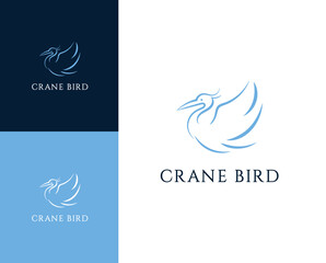 Crane bird logo. Crane bird with outline logo design illustration.