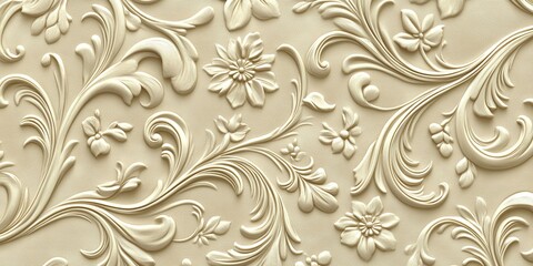 A white floral wallpaper with a lot of detail