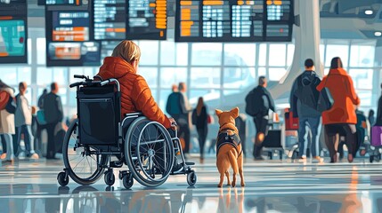 A man in a wheelchair is accompanied by a dog