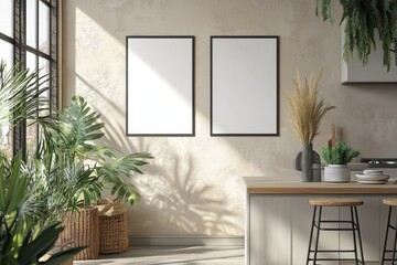 Minimalist Kitchen interior with Poster Mockup created with Generative AI