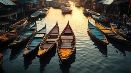 Obraz premium Floating markets, vibrant colors, bustling scene, traditional trade