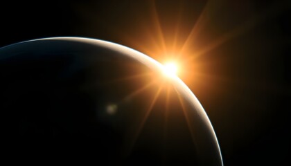 Earth from Space with Sun Rising and Lens Flare