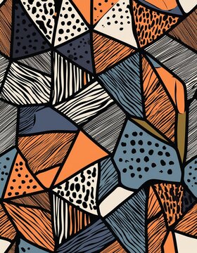 Abstract geometric seamless pattern with animal print. Trendy hand drawn textures.