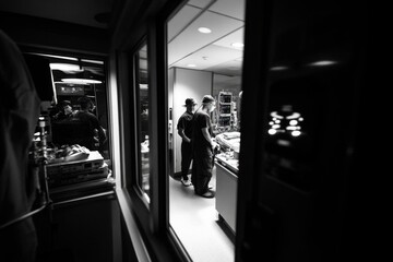 Fototapeta premium Healthcare Professionals in a Modern Medical Facility Operating Room in Black and White