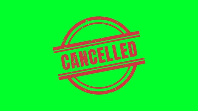 Cancelled stamp with red ink animation on green scren background.  Rubber stamp with grunge texture, motion graphics, animation, footage, 4K