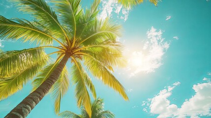 Sunny day with palm trees under a bright blue sky