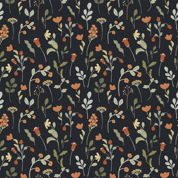 cute dark wildflower seamless pattern