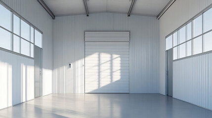 Fototapeta premium Small white warehouse or storage unit for rent.