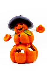 Jack O Lantern isolated on white background. Ceramic candle holder in the shape of a halloween...