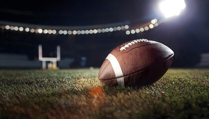 American football ball on grass, stadium, sport, sports banner.