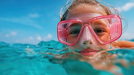 Naklejka premium Snorkel And Fins, Young Lady Explores The Oceans Wonders