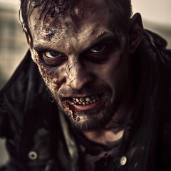 A dirty, menacing thug with an aggressive expression, captured in a gritty, urban setting, exuding raw danger and hostility, perfect for crime drama themes.