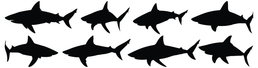 Shark silhouette set vector design big pack of fish illustration and icon
