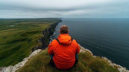 Tourist Capturing Seaside Cliffs, Edge Of Adventure