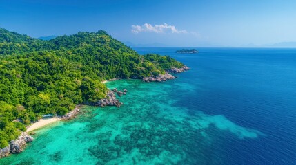 Naklejka premium Woman And Aerial View Of Koh Tao, Island Dreams Come Alive