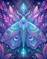 Beautiful magic butterfly with floral ornament on dark background. Illustration for cover, tarot decks, poster, wallpaper, desktop.