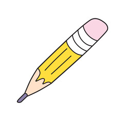 Short yellow pencil isolated cartoon doodle vector illustration