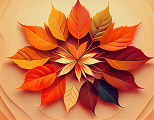 Abstract Spiral Pattern of Autumn Leaves Each Layer Showcasing a Different Fall Color Spectrum