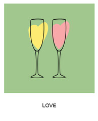 Two eco-friendly drinks symbolizing love on a green background