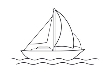 Elegant Sailboat Line Drawing: Minimalist Sailing Boat on Water Vector Illustration