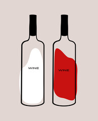 Stylized wine bottle and glass with grapes on a soft background