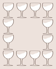 Beige glasses set arranged in a square on a neutral background at a casual gathering