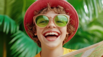 Cheerful Tourist With Map, Excitement Fills Her Heart